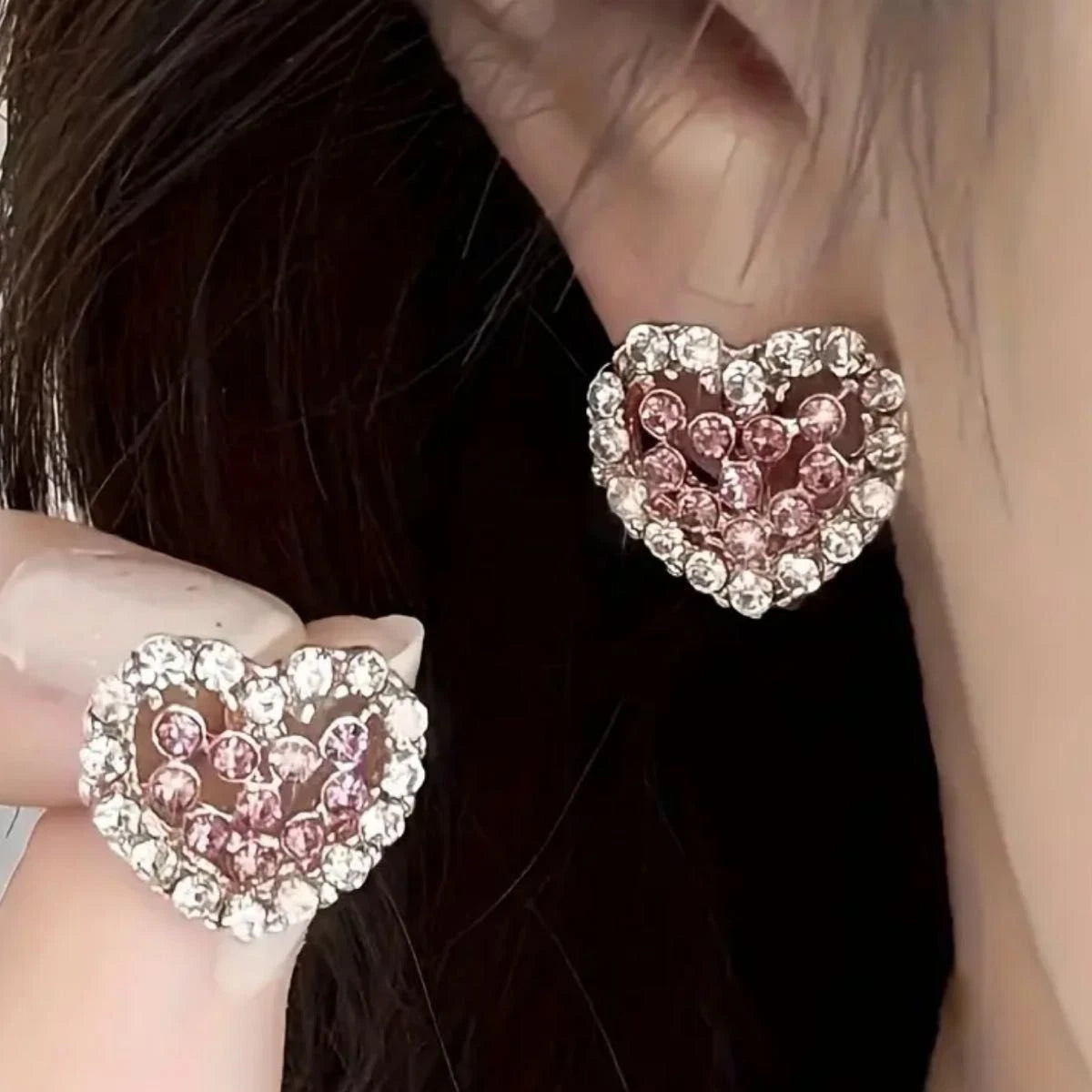 925 Sterling Silver Crystal Heart Stud Earrings for Women Girls
