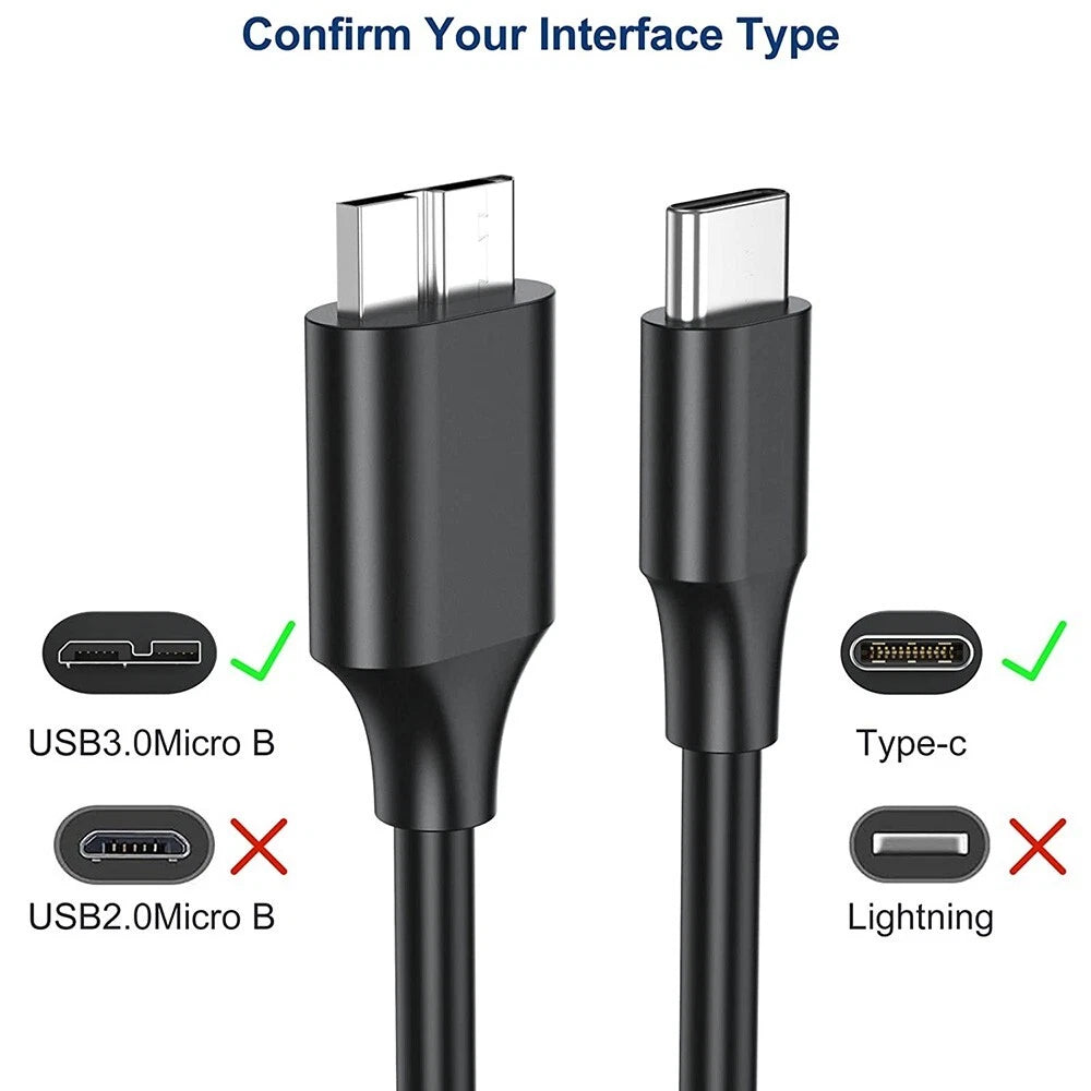2X 15cm Micro B to USB C External Hard Drive Cable for Seagate