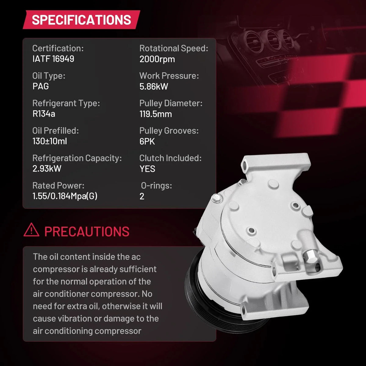 A/C Compressor with Clutch for Jeep Grand Cherokee, Durango (2011–2015)