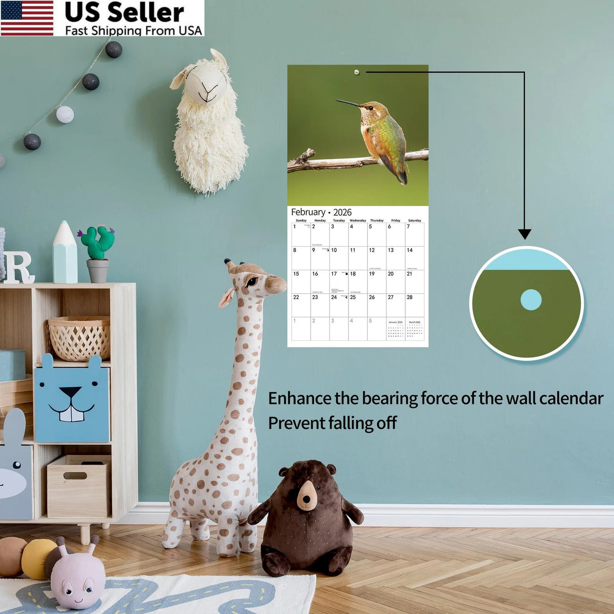 2026 Wall Calendar for Hummingbirds (November 2025 - 12"x24")