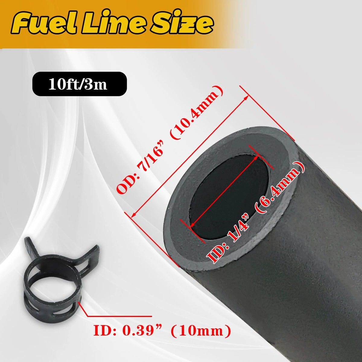 10 Feet Fuel Line Hose for 1/4 Inch ID (Fits 1/4" ID) Black