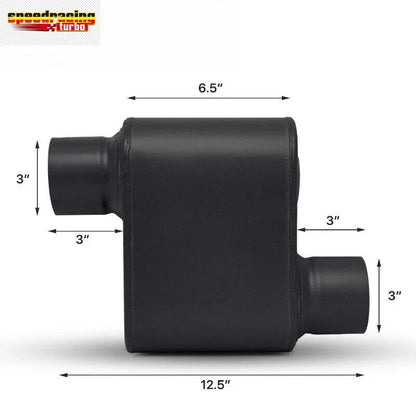 2Pcs 3" Inlet/Outlet Race Performance Chambered Exhaust Muffler for Universal