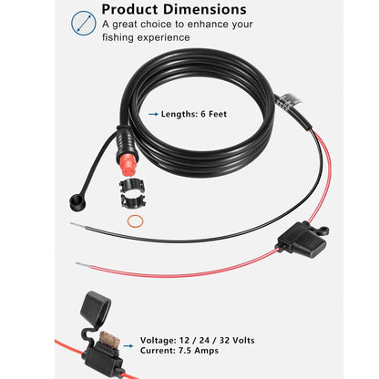 Threaded Transducer Power Cable for Garmin GLS 10 Sonar Module