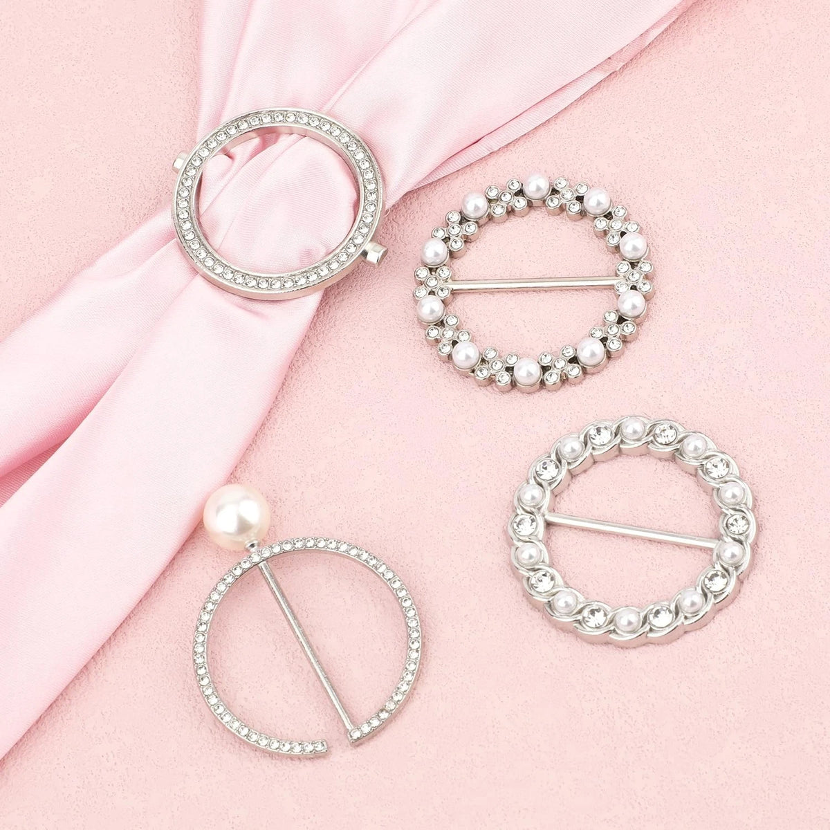 Set of 4 Scarf Ring Clips for T-Shirt Tie Waist Cinch - Silver