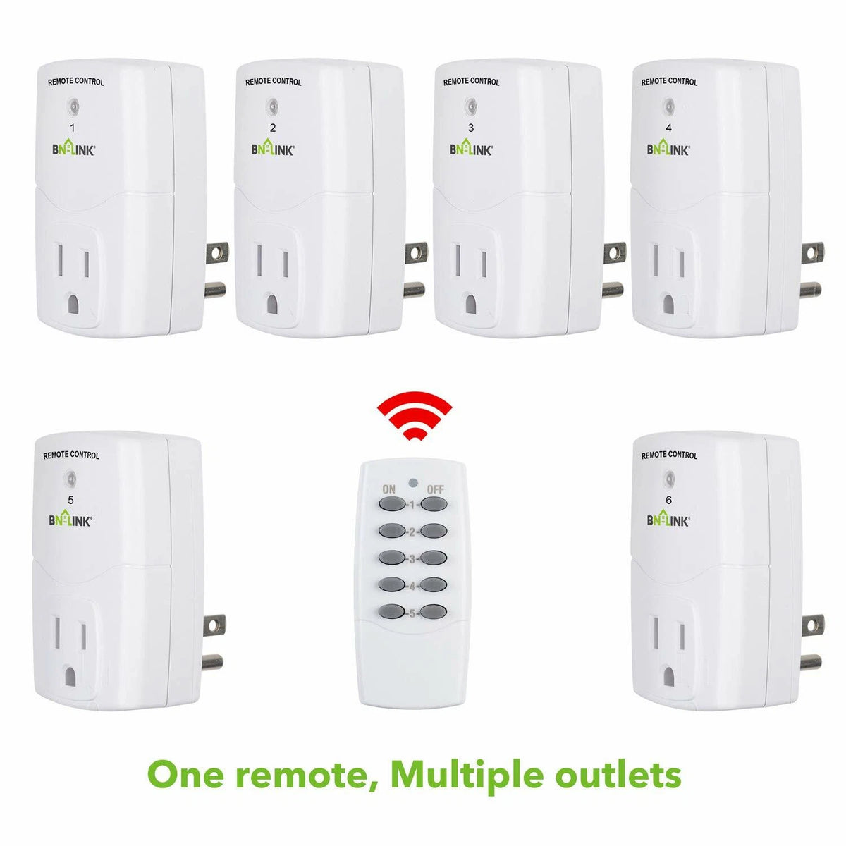 Set of 2 Indoor Wireless Remote Control Outlet Plugs with 5 Sockets