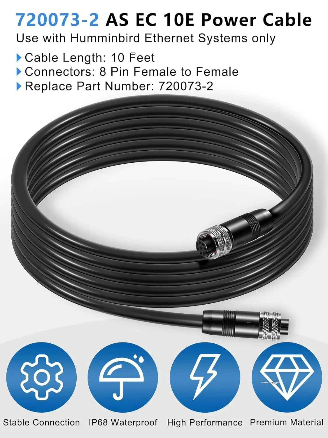 10 Feet Ethernet Cable for Humminbird Helix APEX, SOLIX, Onix