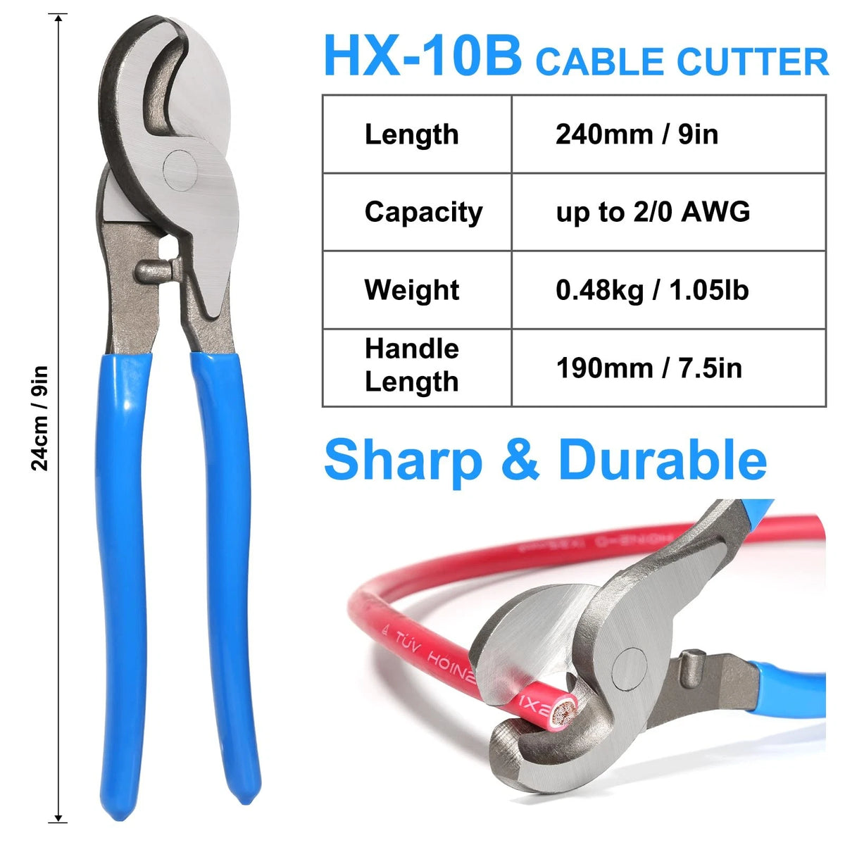 Battery Cable Crimper Tool for AWG 10, 8, 6, 4, 2, 1/0