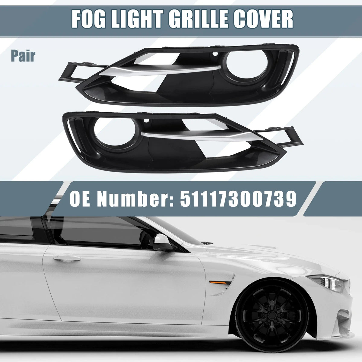 1 Pair Fog Light Grille Cover Trim 51117300739 for BMW F30 (2012–2019)