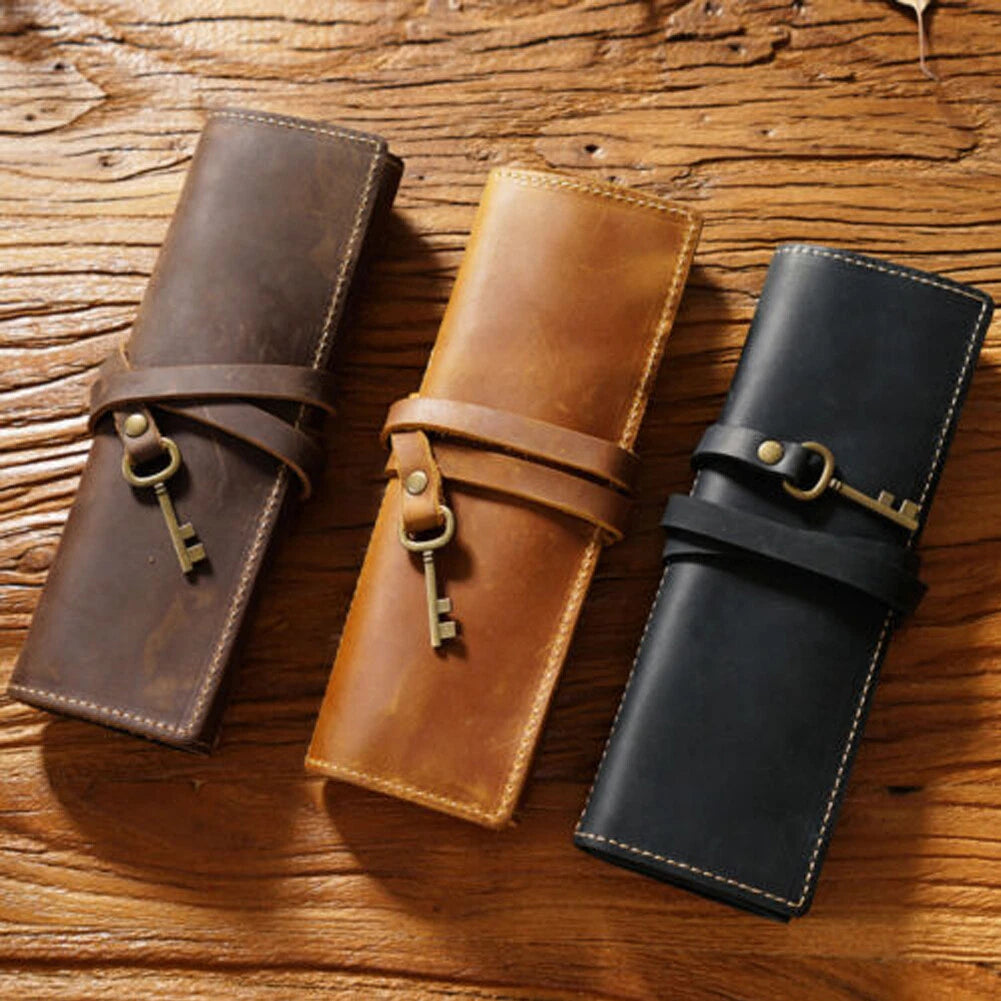 Leather Deluxe Rolling Pencil Case for Simple Holder Storage Bag