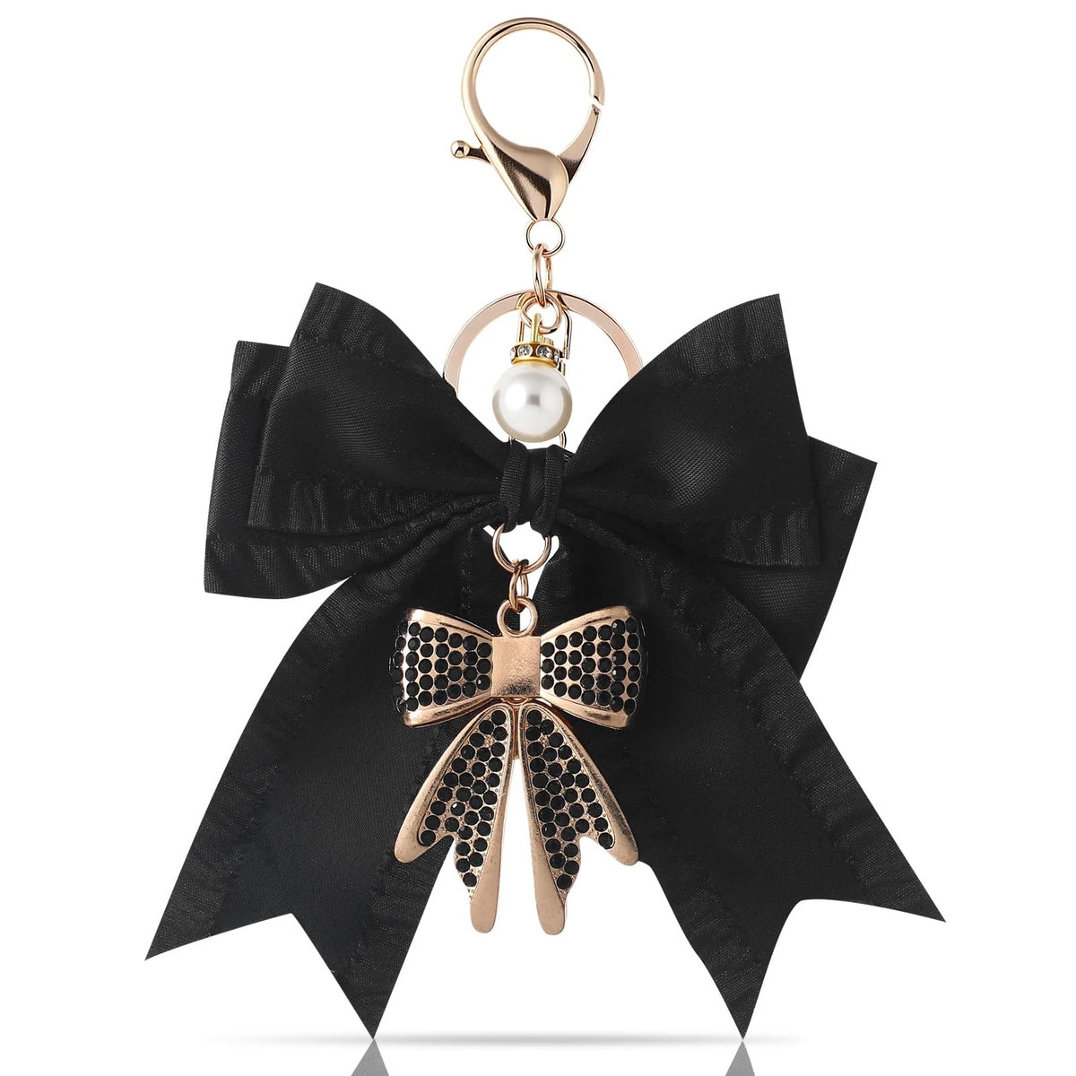 Bow Keychain for Women, Rhinestone Pearl Purse Small, Black