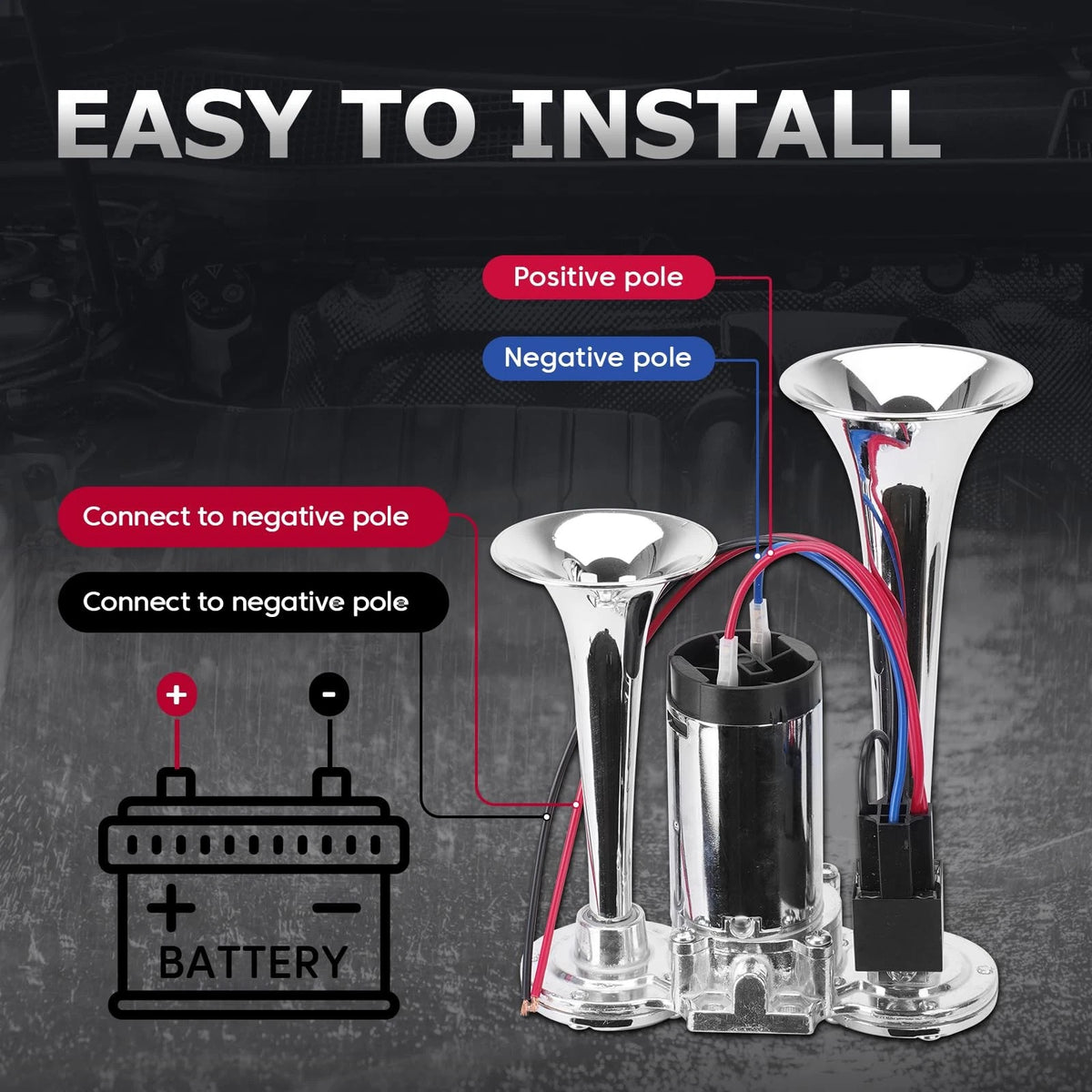 Dual Trumpet Air Horn for Universal Vehicles (12V) - Super Loud 600DB