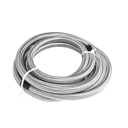 12FT 6AN Braided Stainless Steel Fuel Line Hose with 6 Pcs Silver Fittings