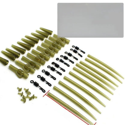 40pcs Carp Fishing Components Silicone Anti Sleeves Swivels Clips Rig Set