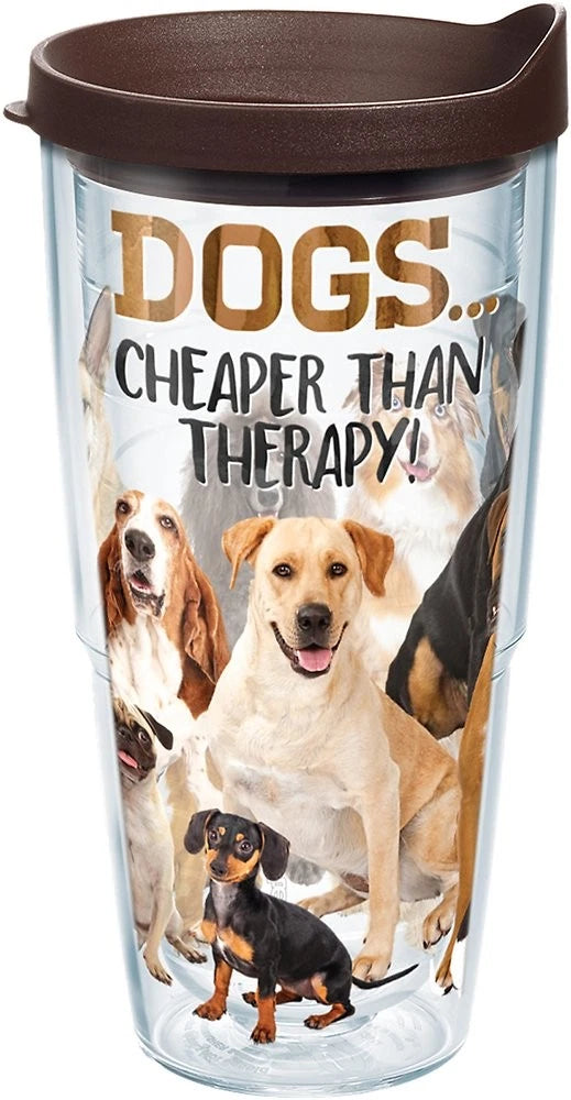 24 oz Tervis Dog Therapy Tumbler with Wrap and Brown Lid