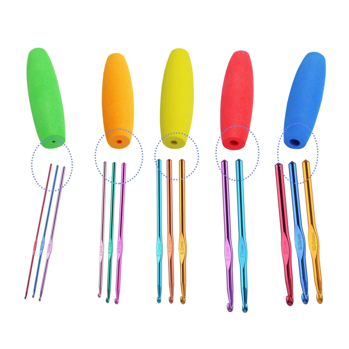 5PCS Crochet Hook Grips Set for Ergonomic Use (2mm to 10mm)