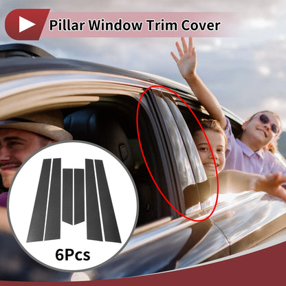 Set of 6 Door Pillar Window Trim for Volkswagen Passat (1998–2005) Black Carbon Fiber