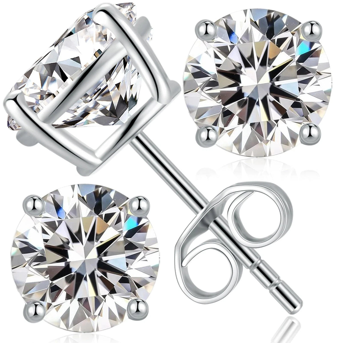 Set of 2 Moissanite Stud Earrings 18K White Gold Plated