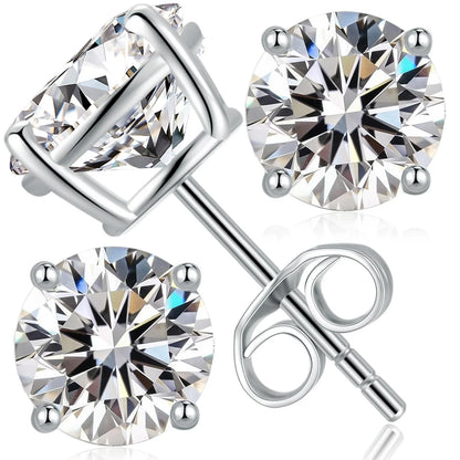 Set of 2 Moissanite Stud Earrings 18K White Gold Plated