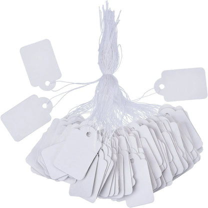 500 Pack White Price Tags with String Attached (1.38 x 0.87 Inches)