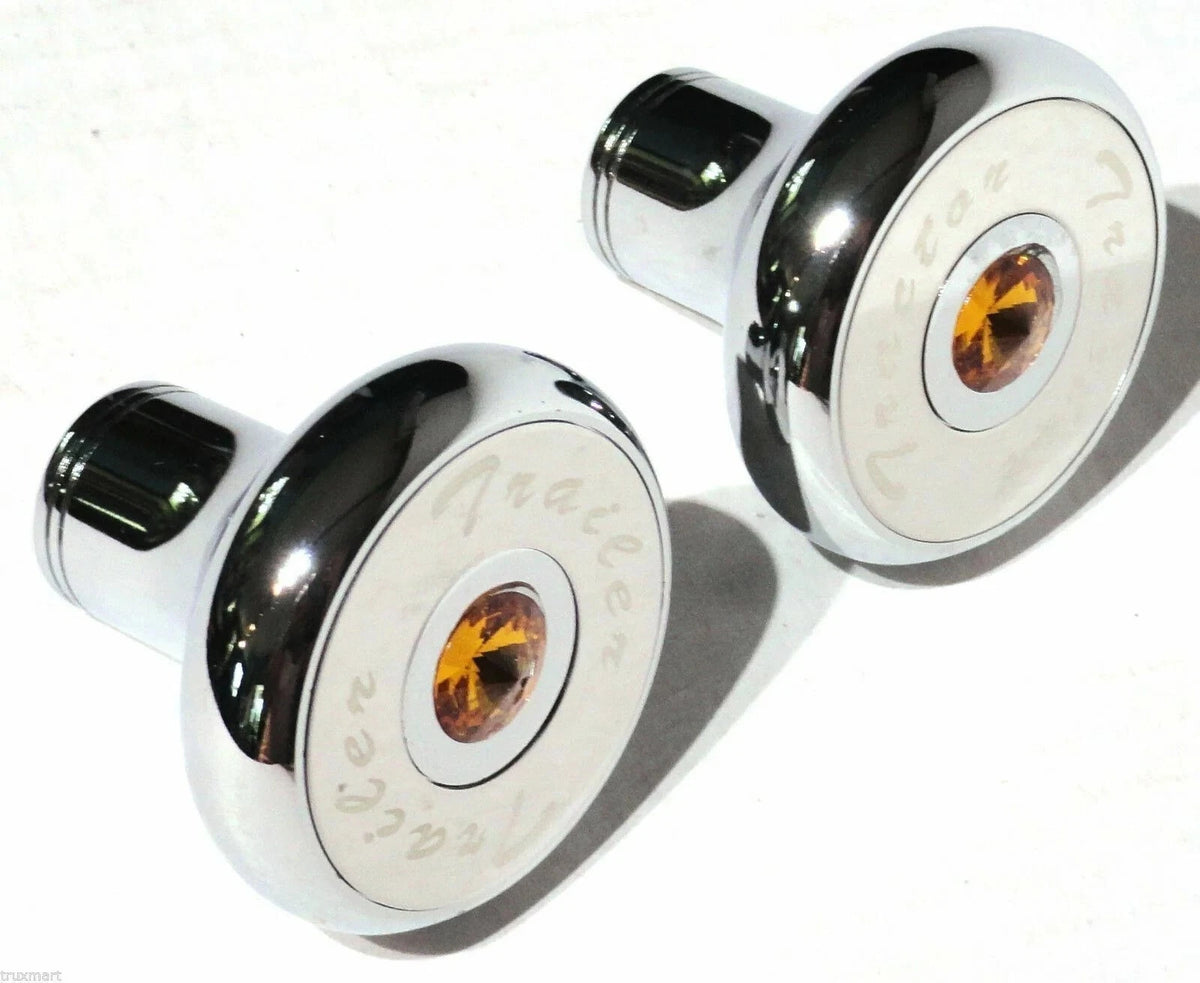 Set of 2 Air Brake Knobs for Tractor Trailer (UP21510-23516) Chrome Amber