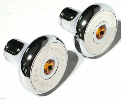 Set of 2 Air Brake Knobs for Tractor Trailer (UP21510-23516) Chrome Amber