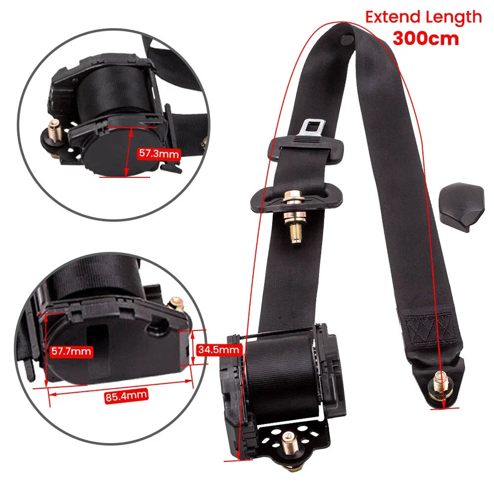 Retractable 3 Point Safety Seat Belt Kit for Car Auto Vehicle