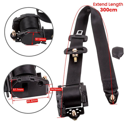 Retractable 3 Point Safety Seat Belt Kit for Car Auto Vehicle