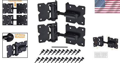 2X Black Powder Coated Self Closing Gate Hinges for Wooden Vinyl Fences