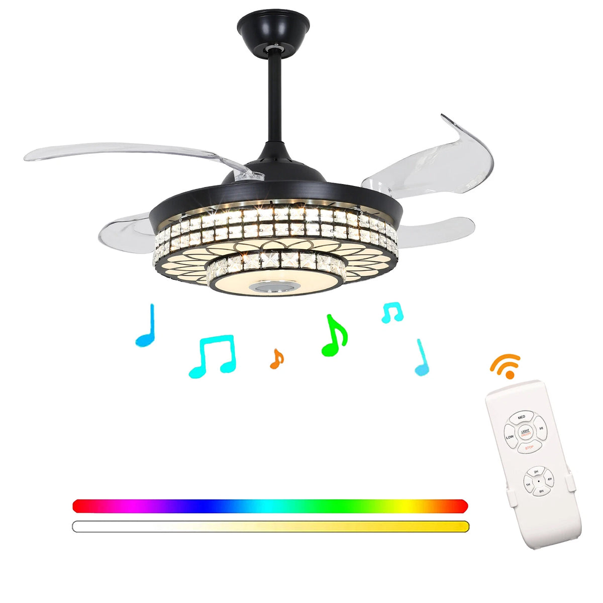 42" Retractable Ceiling Fan with Light & Bluetooth Speaker (Dimmable LED)