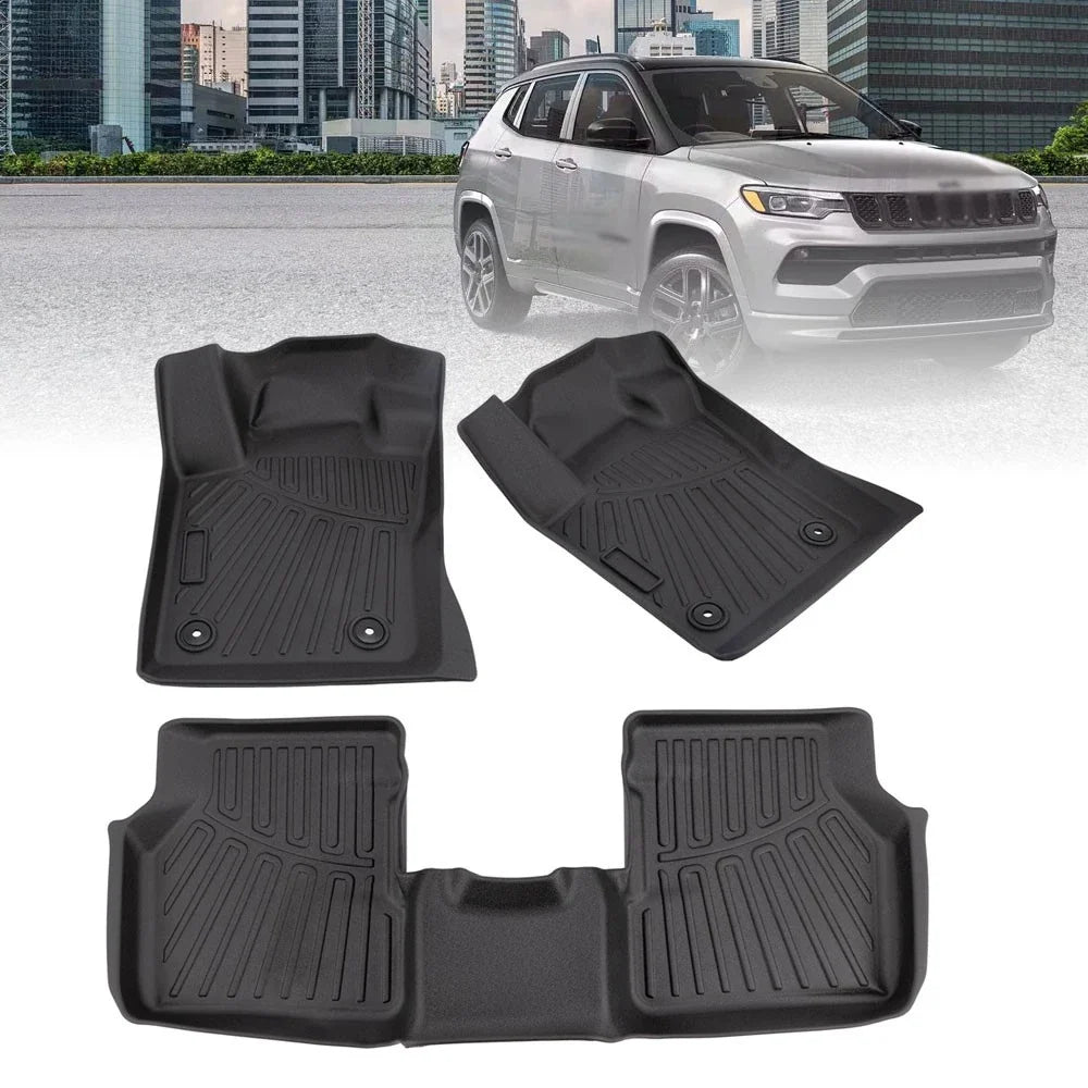 Set of 3 Floor Mats Liner for Jeep Compass (2017–2025) 3D Mold TPE Rubber