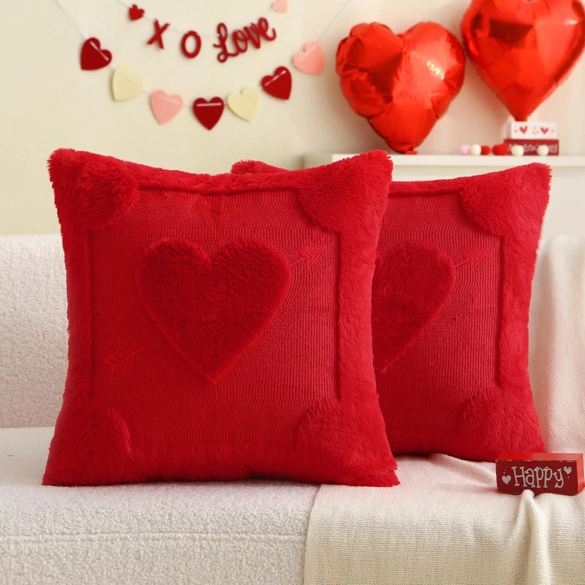 Set of 2 Valentine's Day Pillow Covers 18x18 Inch Red Arrow Decor