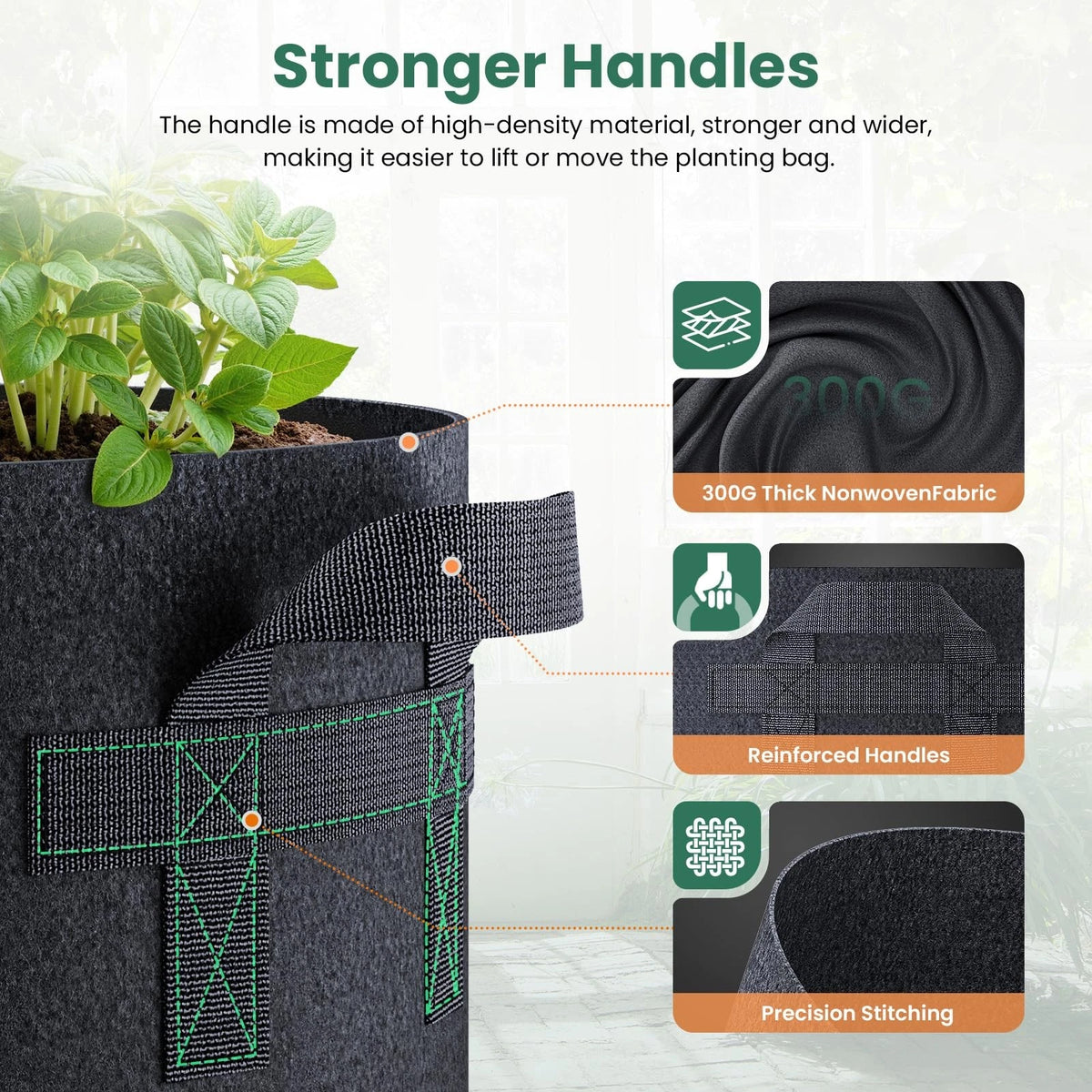 5 Pack 5 Gallon Grow Bags for Plants (Thickened Nonwoven Fabric, Black)