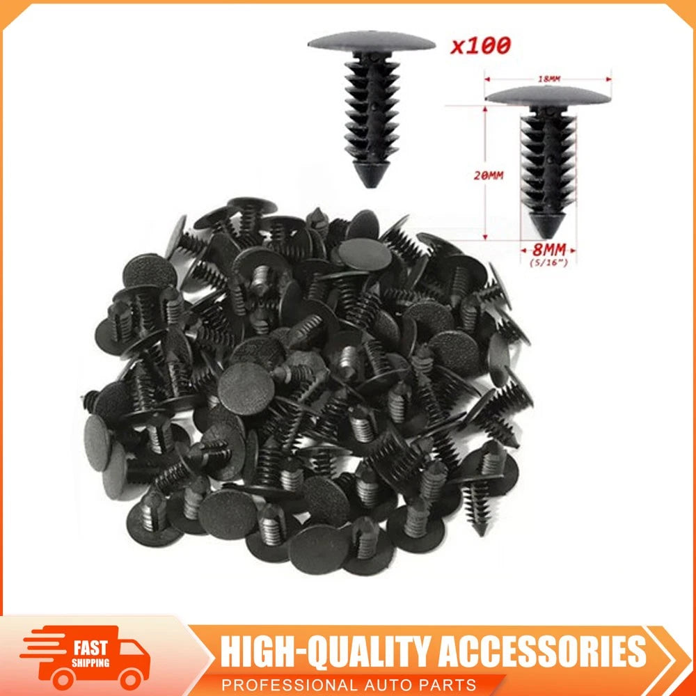 100x 8mm Bumper Clips for Auto Car (1595864, 1605396, 388577S, 6030441, W705589-S300)