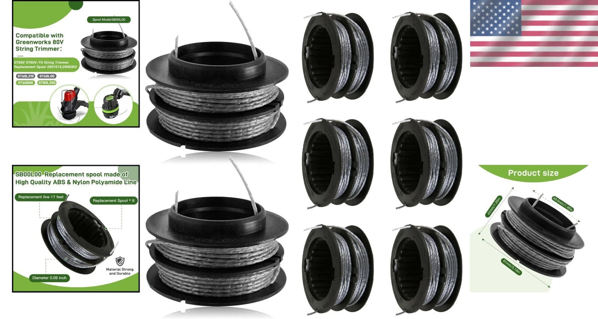 8-Pack Automatic Feed Trimmer Spool for Garden Precision (17ft Durable Line)