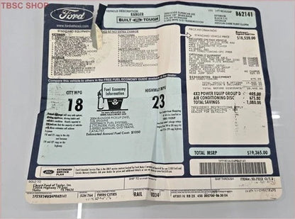 Original Dealer Window Sticker for Ford Ranger Sport Supercab 2004