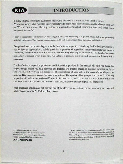 Pre-Delivery Inspection Manual for Kia Sportage (2000)