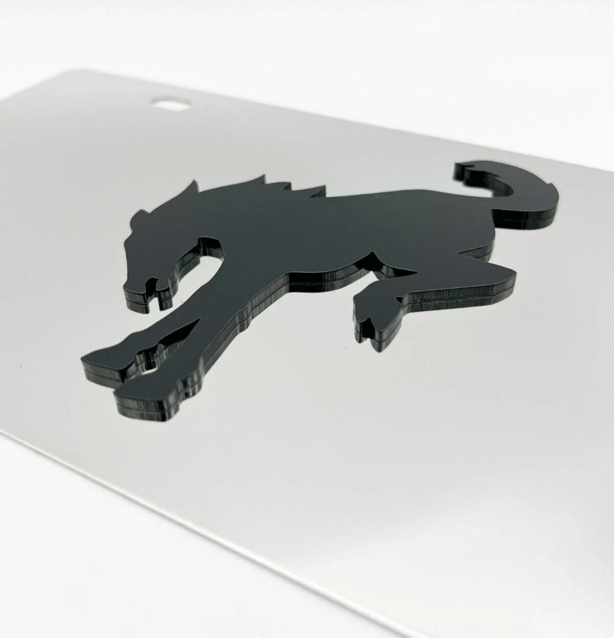 Chrome Metal License Plate Frame w/ 3D Bucking Bronco Logo for Ford Bronco (1966–2024)