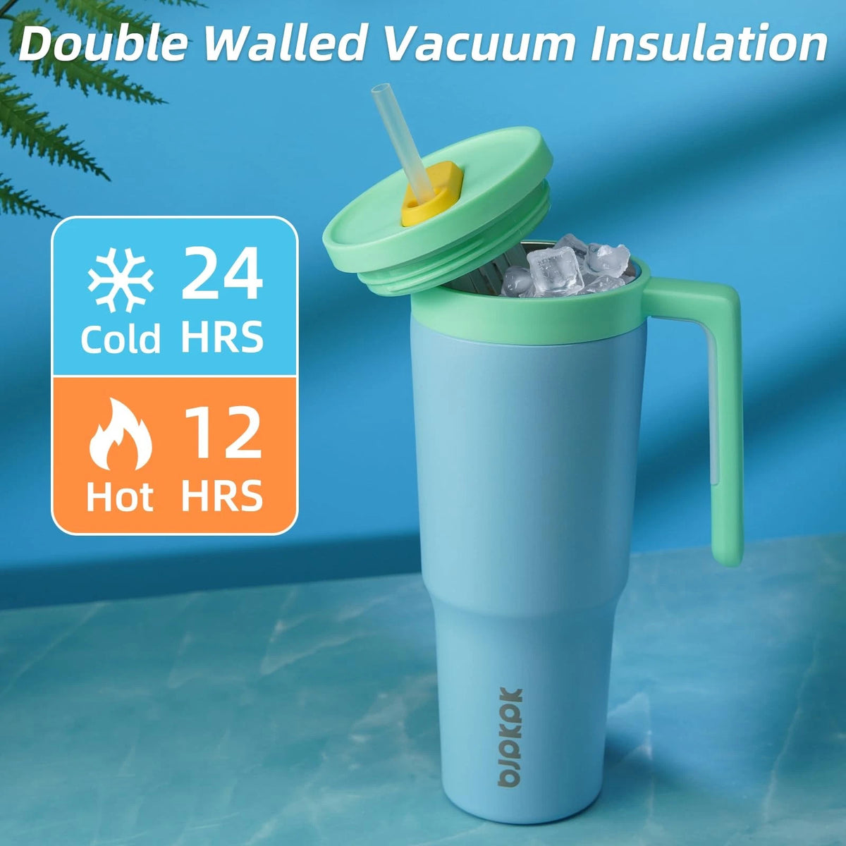 40oz Insulated Tumbler with Handle and Straw for Travel