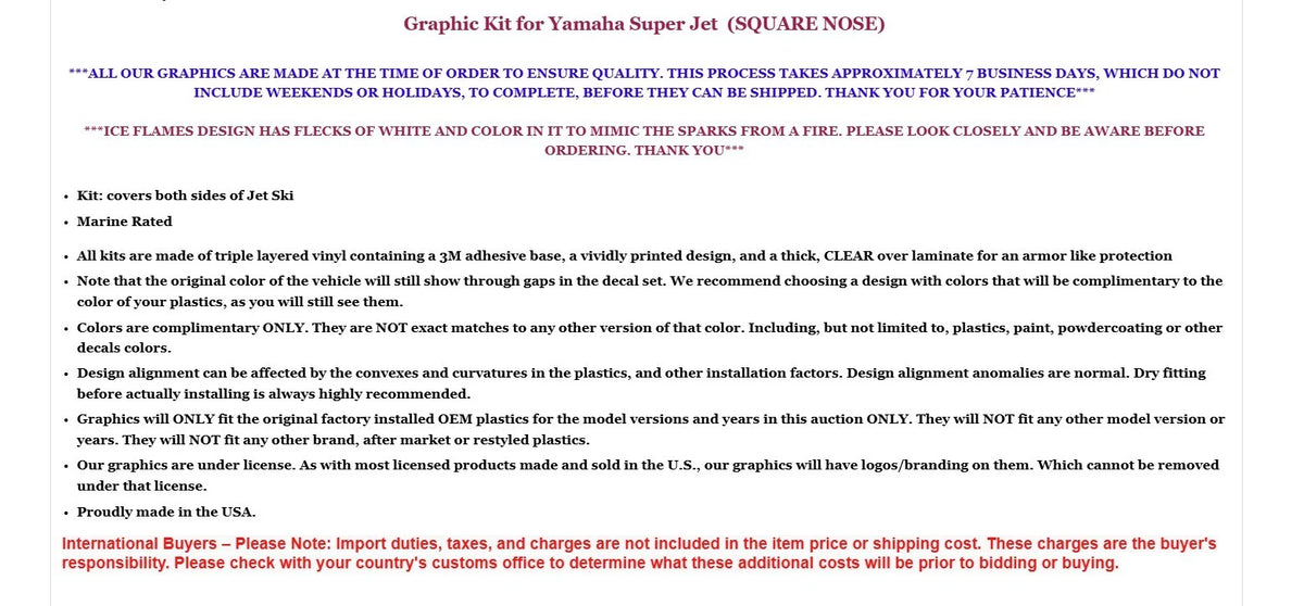 Graphic Decals Stickers for Yamaha Superjet Jet Ski (1990–2023)