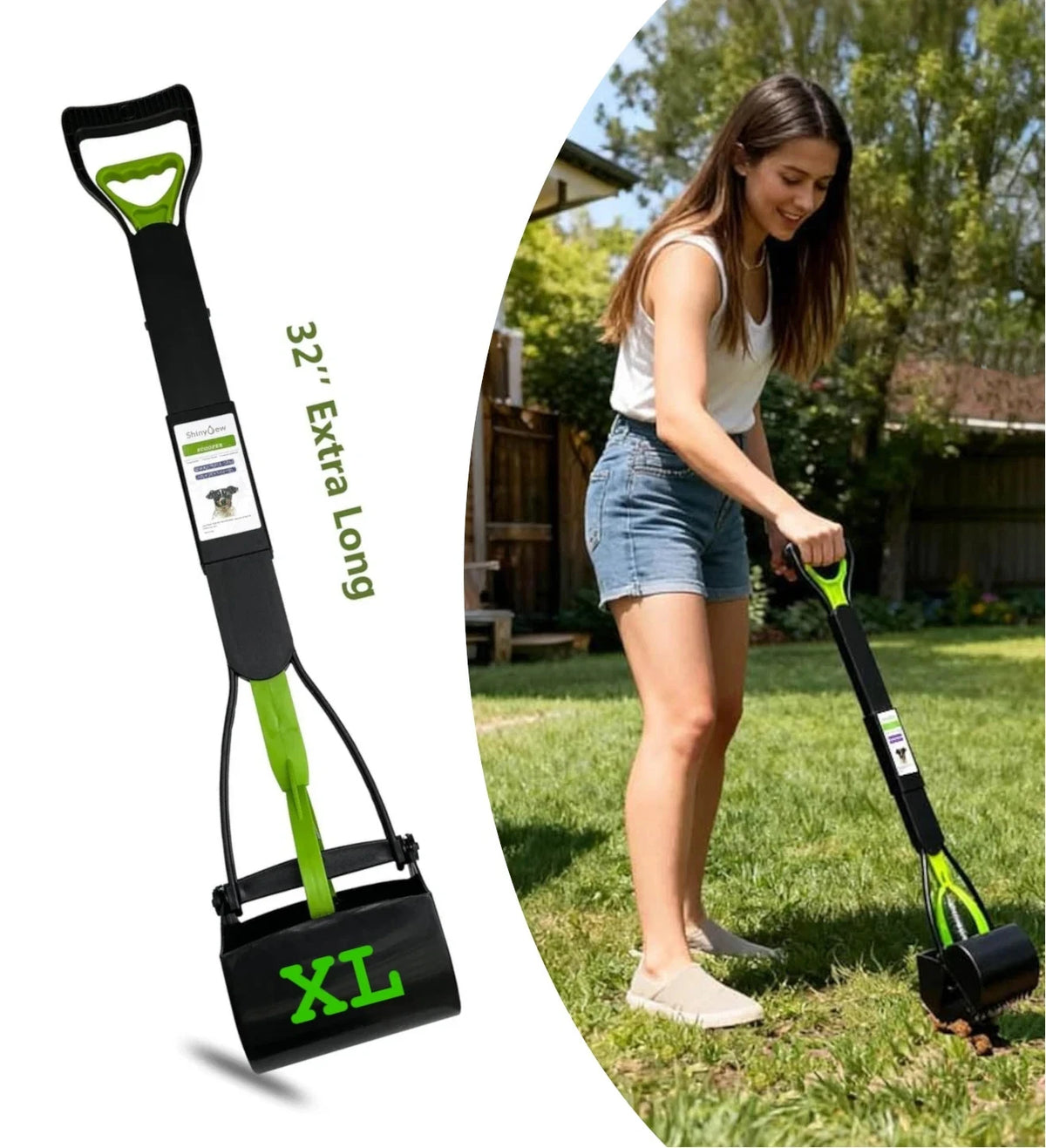 Large Dog Pooper Scooper for Yard - 32" Long Handle, No Bending