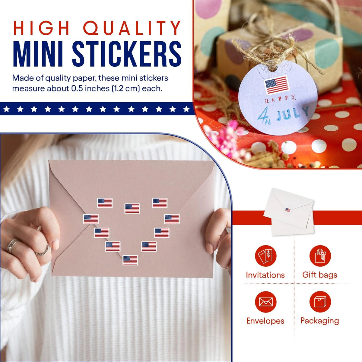 2400 Pcs Mini Sticker Paper Decals for 4th of July (0.5 in, White)