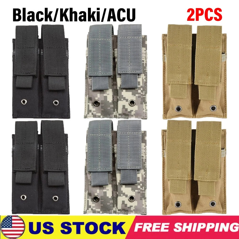 2X Tactical 9mm Double Mag Pouch for Military Pistol Rifle