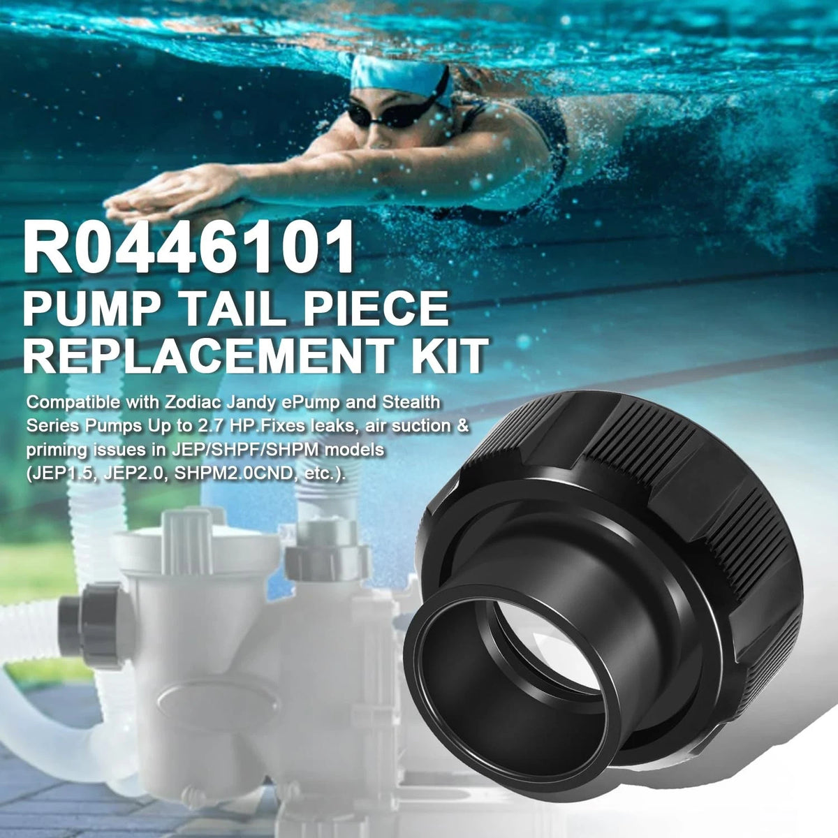 2" x 2.5" Tail Piece with O-Ring and Coupling Nut for Zodiac Jandy ePump
