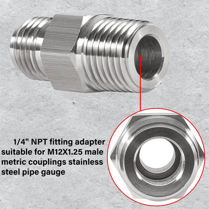 1/4" NPT Male to M12 x 1.25 Fitting Adapter for Male Metric Coupling