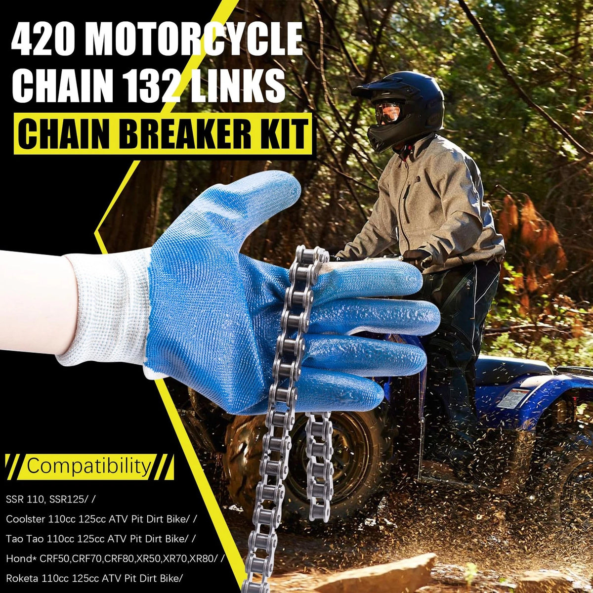 420 Motorcycle Chain 132 Links for 50cc 125cc Dirt Bike ATV Go Kart