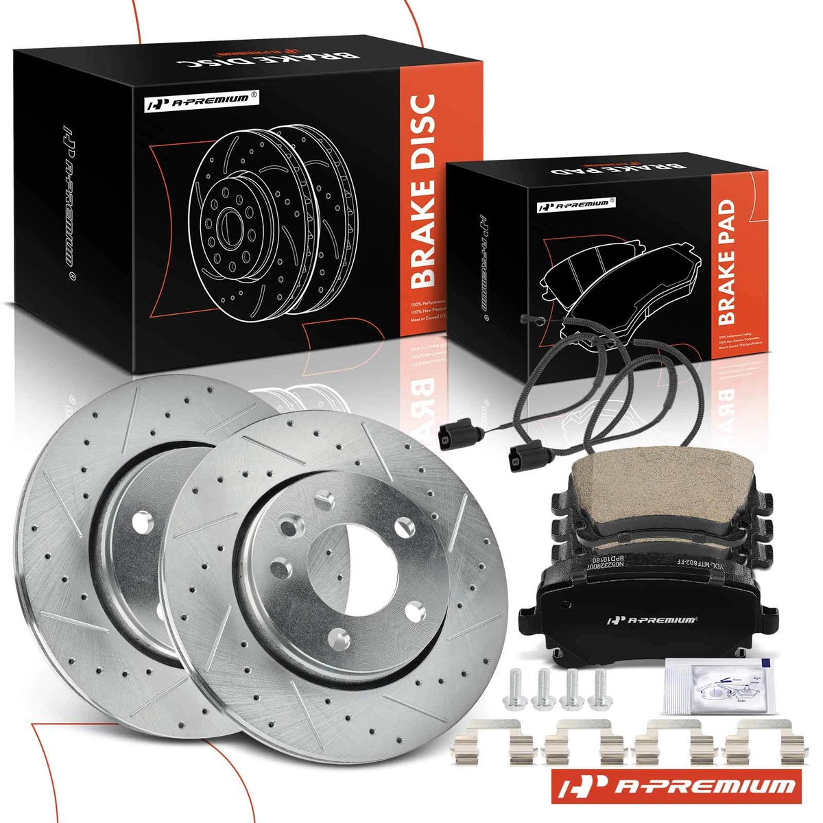 Set of 2 Rear Side Drilled Brake Rotors & Ceramic Pads for VW Transporter (2010–2019) S-12199015, D1018