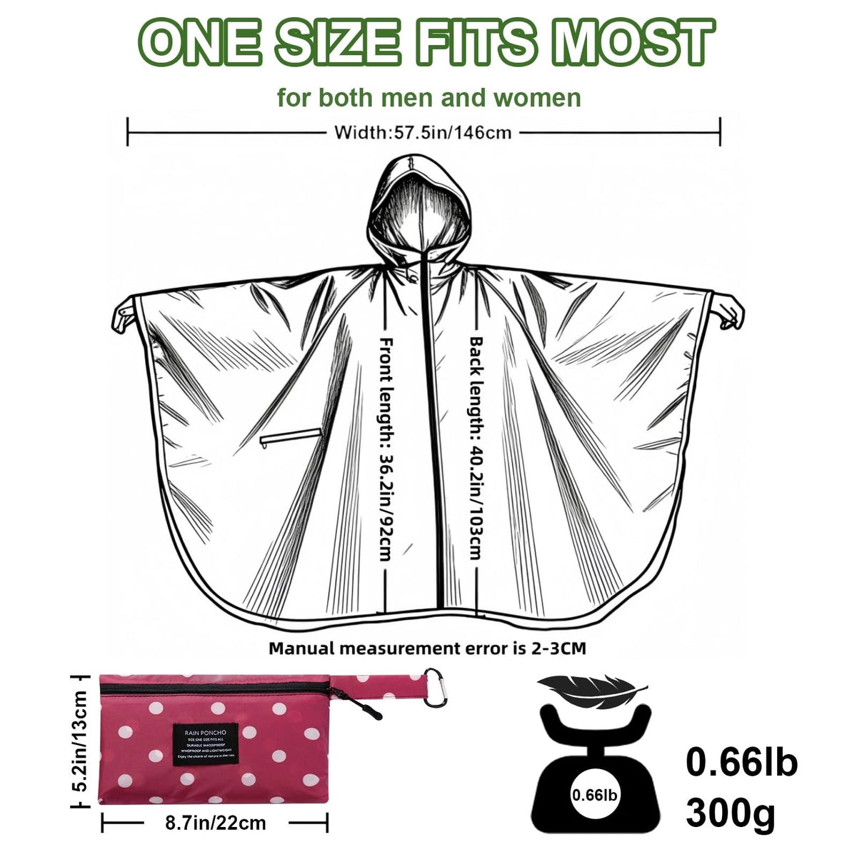 Hooded Rain Ponchos for Adult (Waterproof, Lightweight)