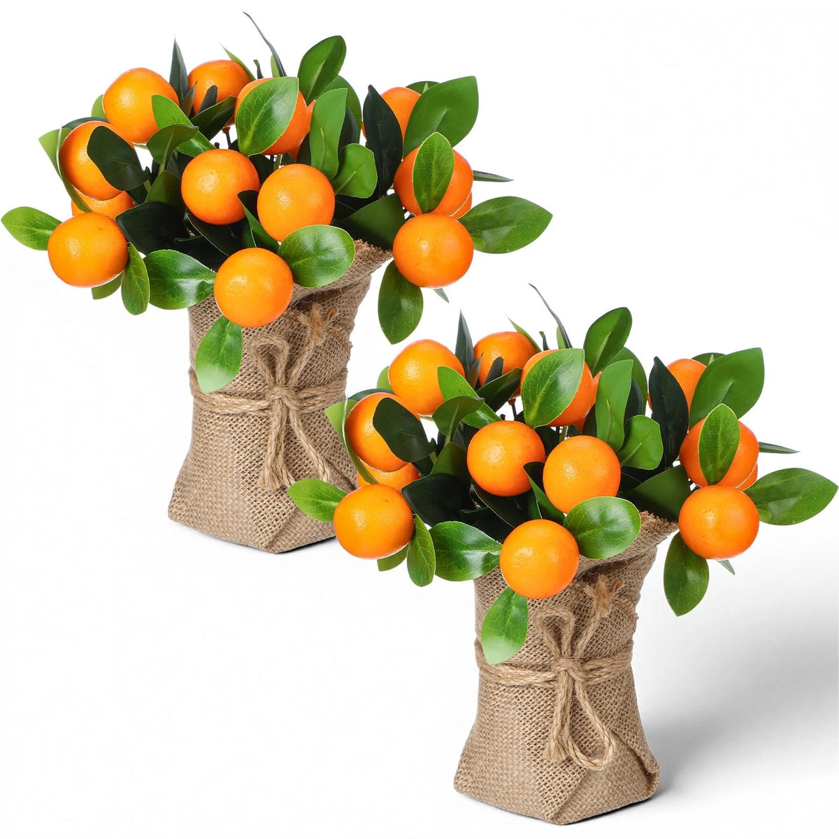 2X Artificial Orange Potted Plants 9.45 Inch Realistic Fruit Pot
