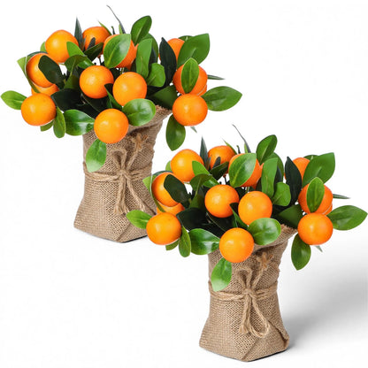 2X Artificial Orange Potted Plants 9.45 Inch Realistic Fruit Pot