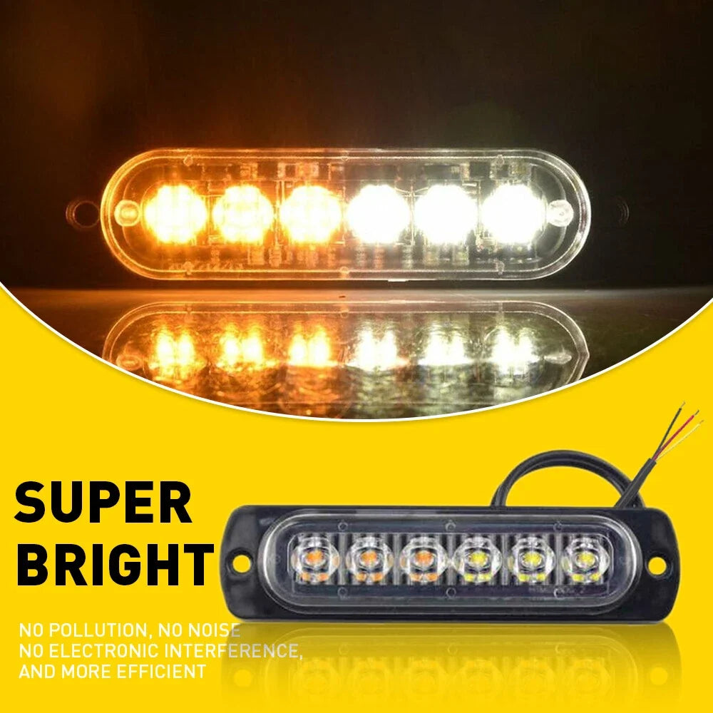 6LED Strobe Light Beacon for Universal Vehicles (White Amber)